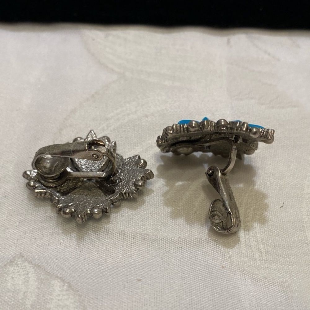 Vintage Estate Silver And Faux Turquoise Earrings - Picture 6 of 10